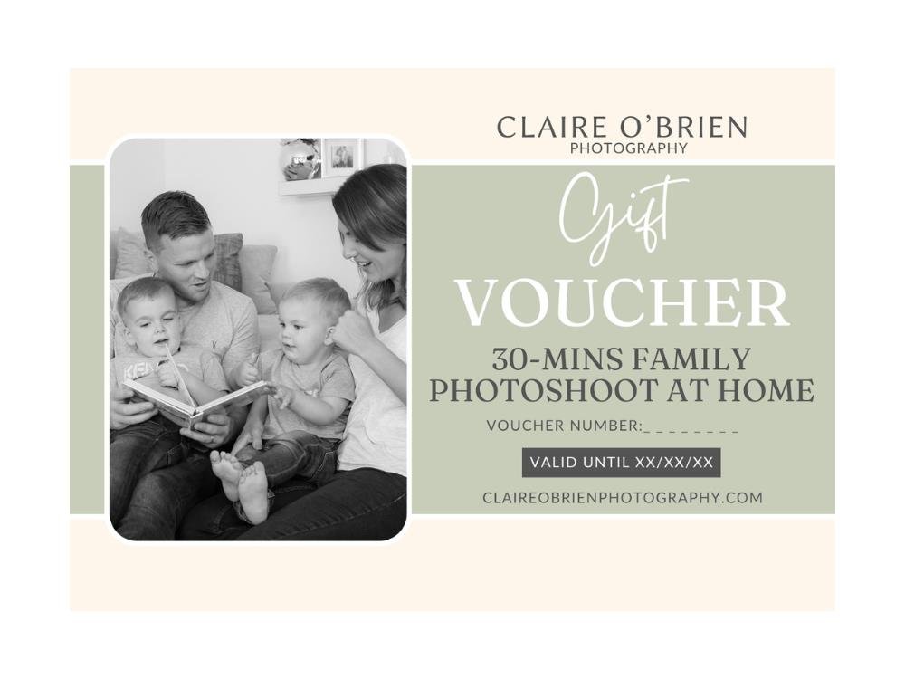 Claire O’Brien Photography family photoshoot at home gift voucher, 30 minutes