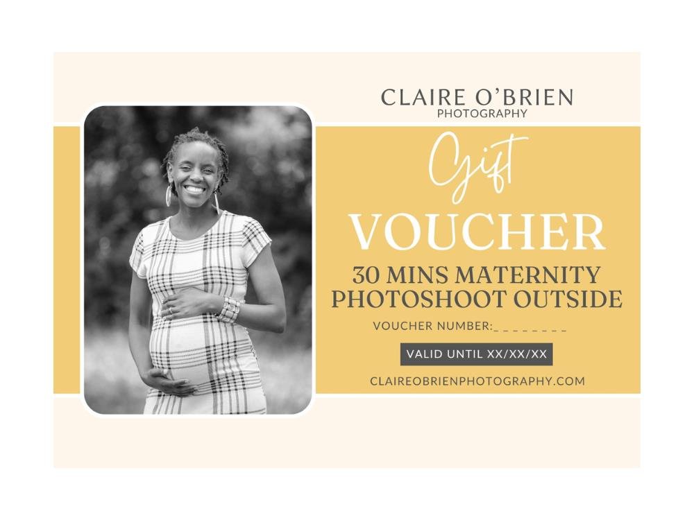 Claire O’Brien Photography outdoor maternity photoshoot gift voucher, 30 minutes