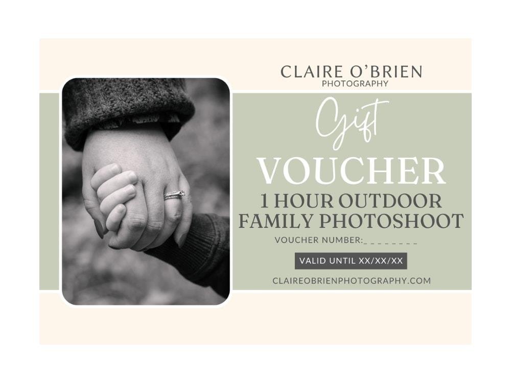 Claire O’Brien Photography outdoor family photoshoot gift voucher, 1 hour