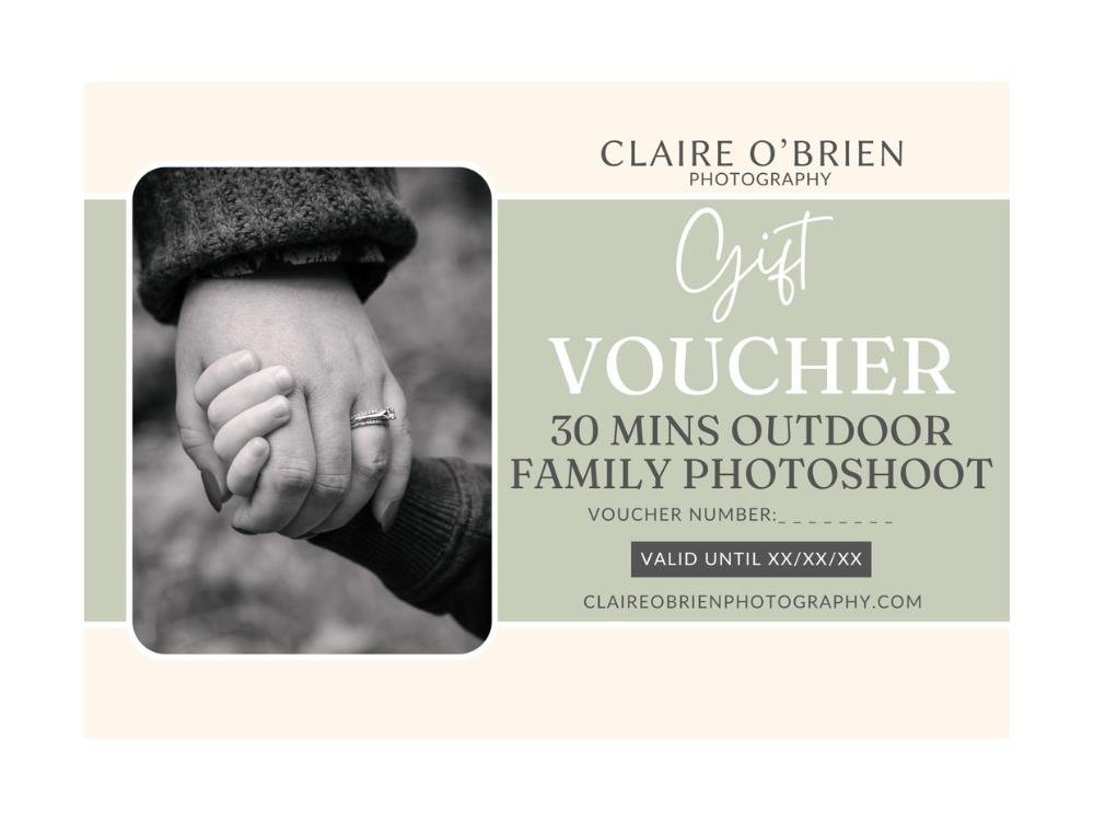 Claire O’Brien Photography outdoor family photoshoot gift voucher, 30 minutes
